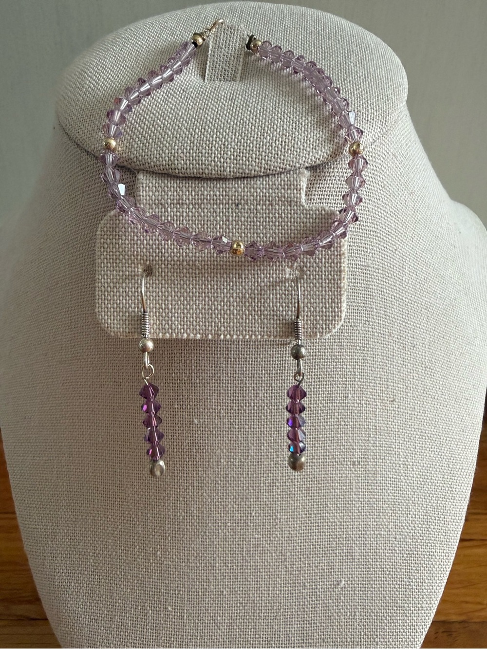Vintage Purple Amethyst Crystal Bracelet & Drop Earring Set, 14K & 925 Silver